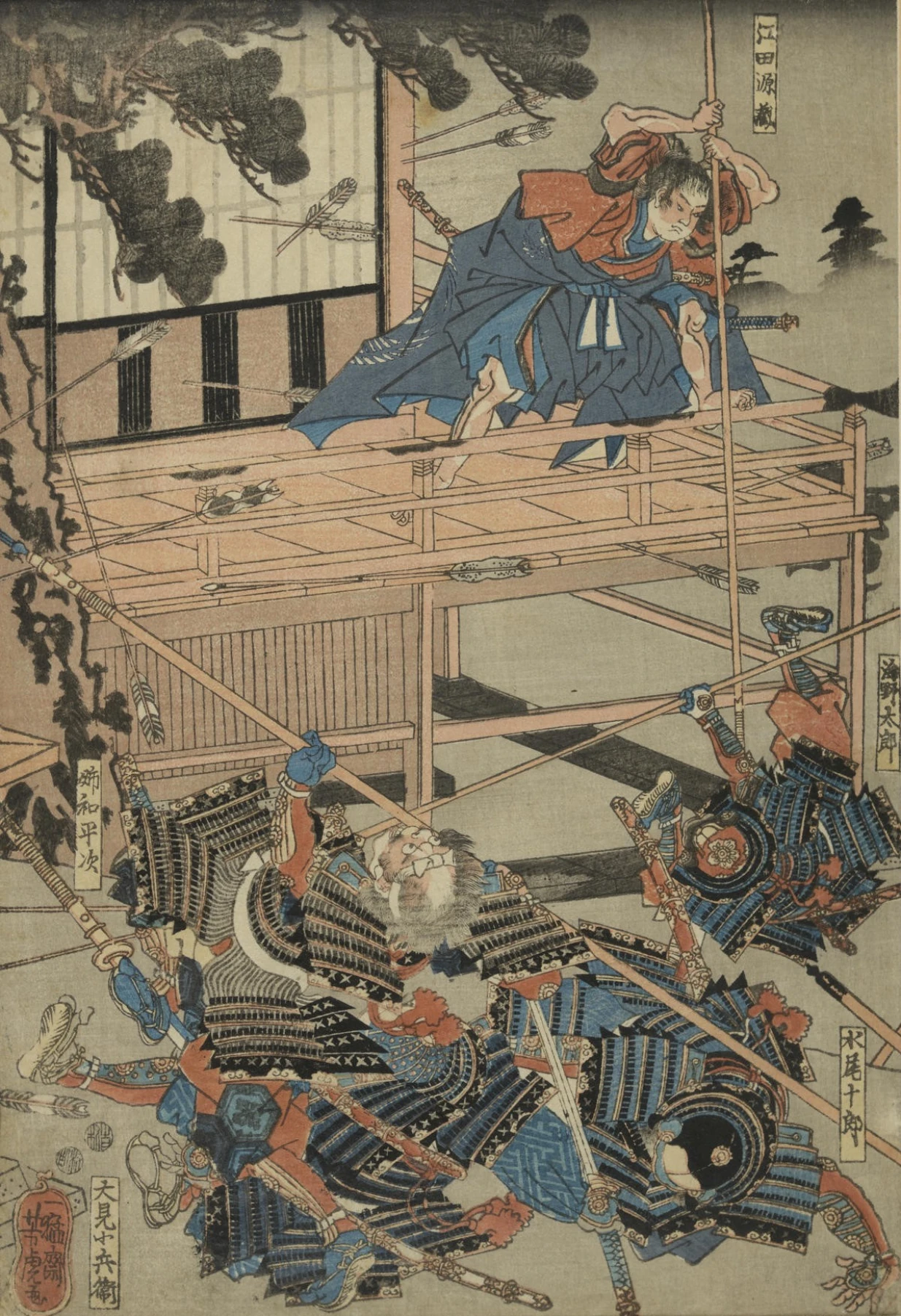 The Massacre at the Temple, sheet IV, Illustration to Yoshitsune's 19 Vassals